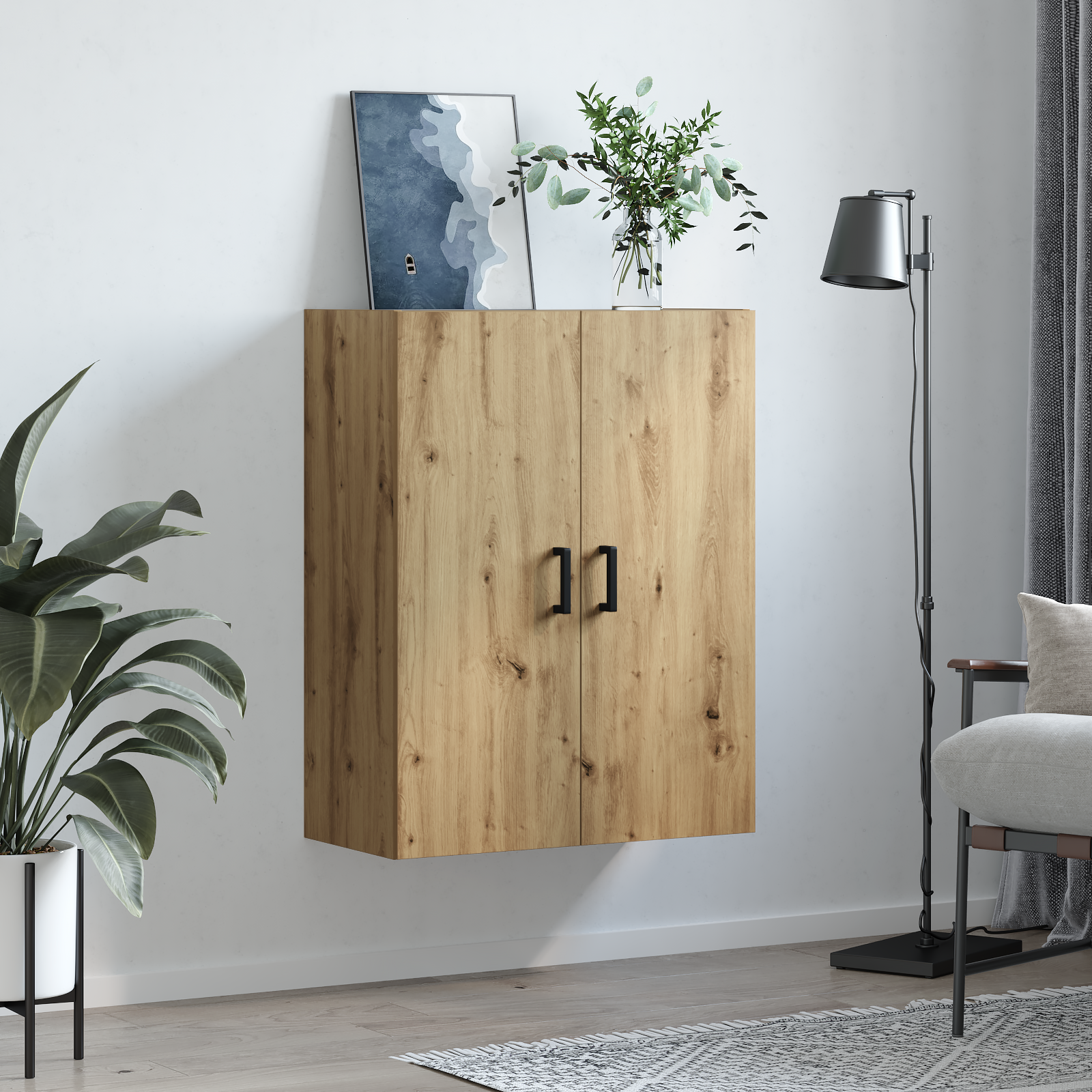 Wandkast Artisan Eiken 69,5 x 34 x 90 cm Bewerkt hout is nu te koop bij PeponiXL, paradijselijk wonen!