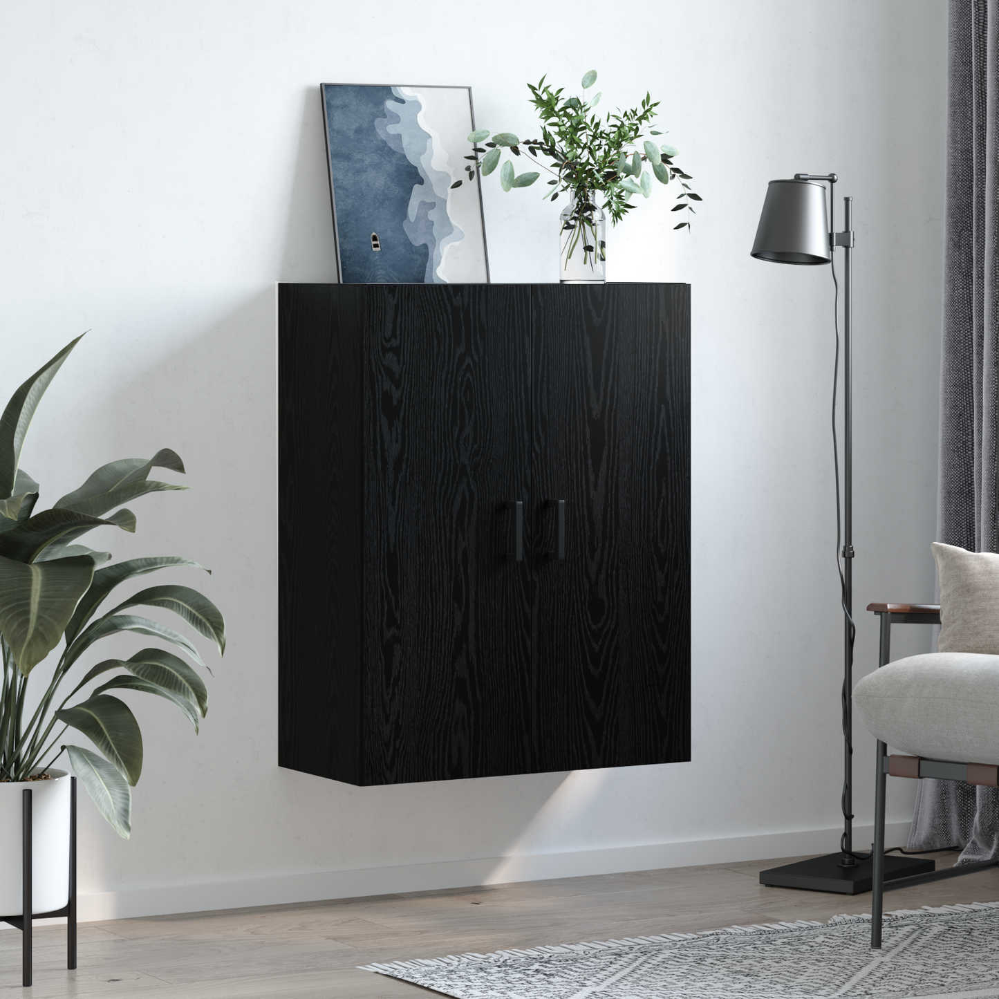 Wandkast Zwart Eiken 69,5 x 34 x 90 cm Bewerkt hout is nu te koop bij PeponiXL, paradijselijk wonen!