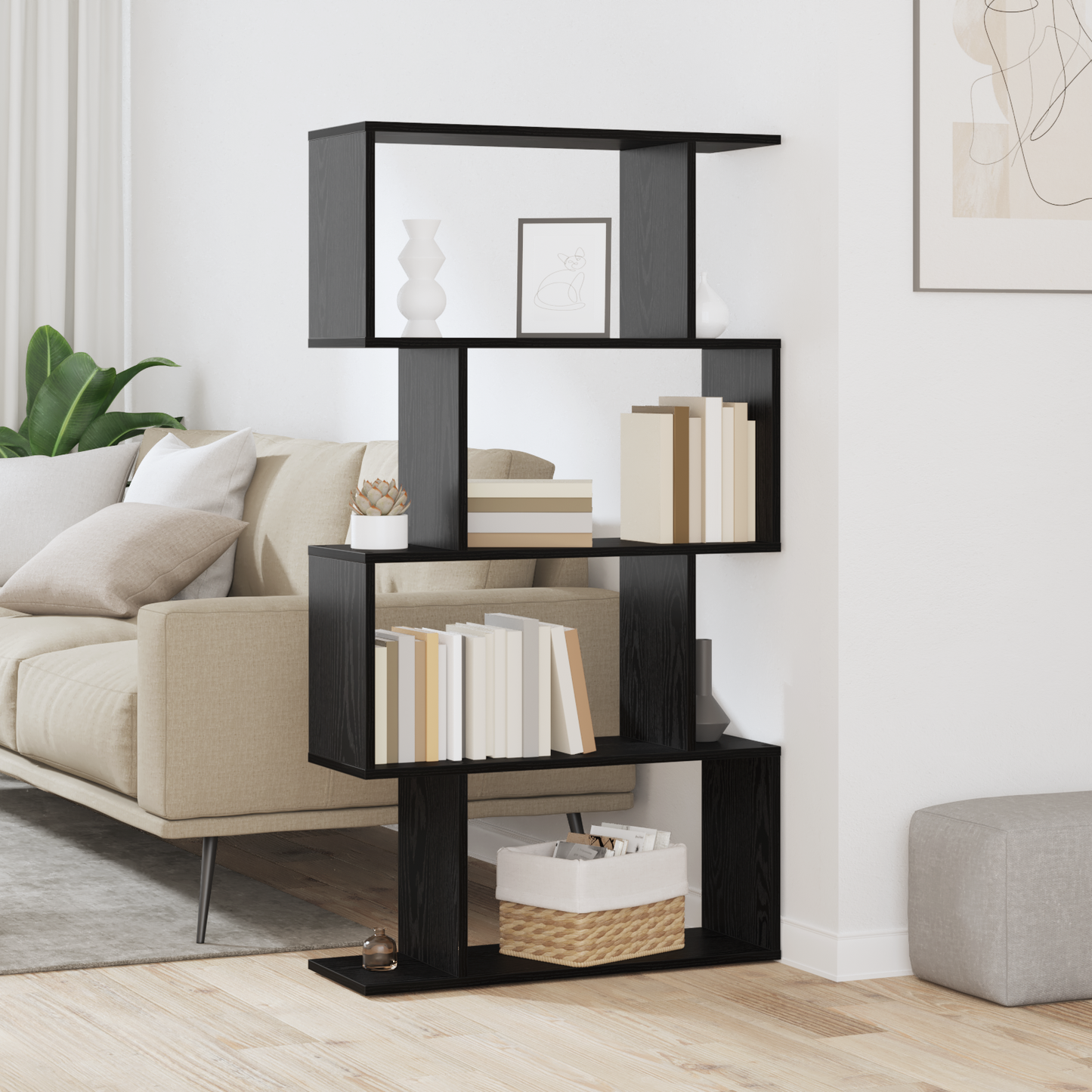 Boekenkast Zwart Eiken 70 x 24 x 129 cm Bewerkt hout is nu te koop bij PeponiXL, paradijselijk wonen!