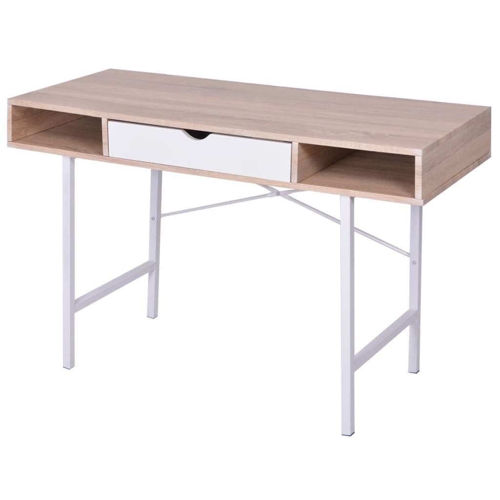 bureau met 1 lade eiken en wit is nu te koop bij PeponiXL, paradijselijk wonen!