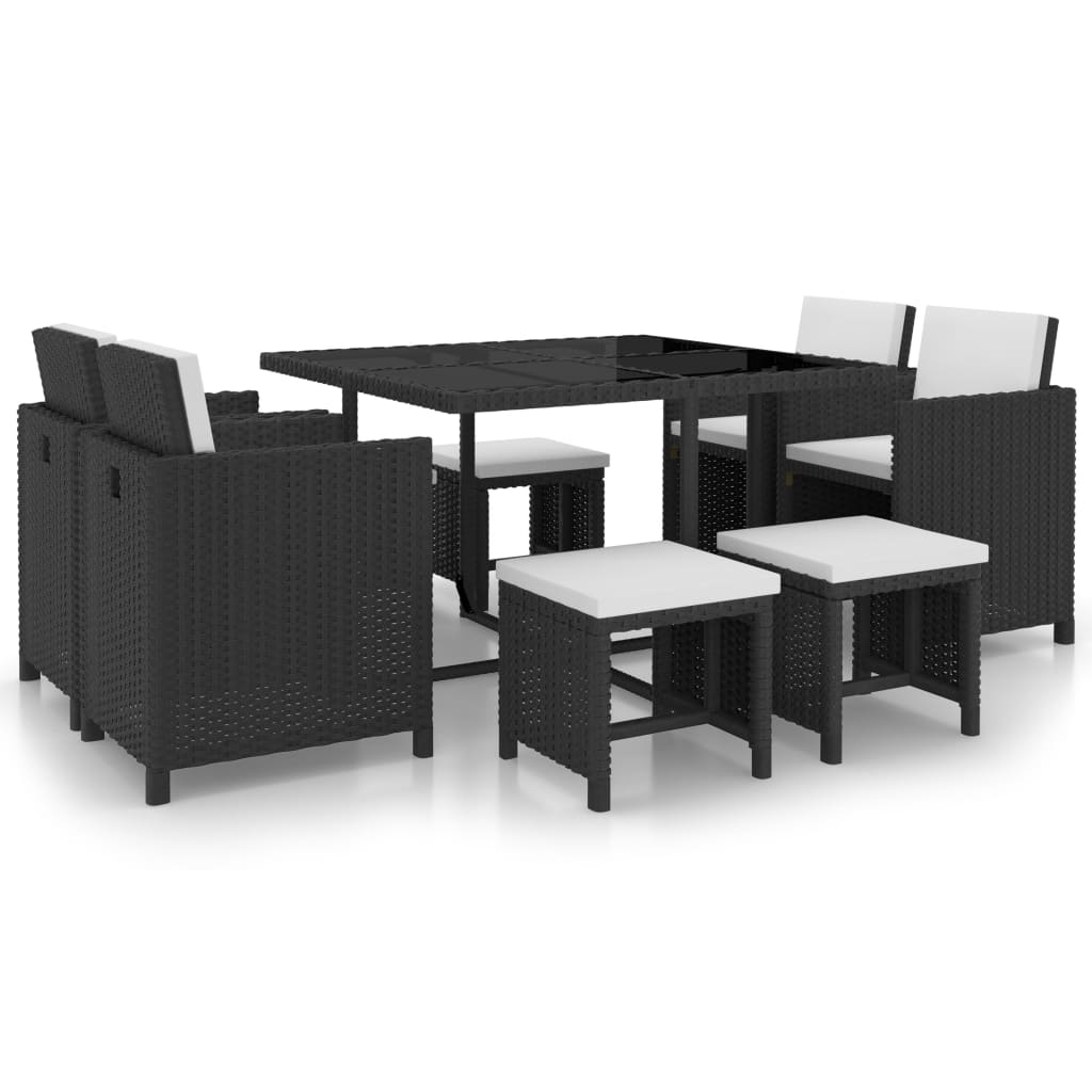 9-delige Tuinset met kussens poly rattan zwart is nu te koop bij PeponiXL, paradijselijk wonen!