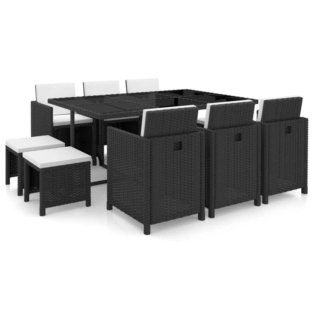 11-delige Tuinset met kussens poly rattan zwart is nu te koop bij PeponiXL, paradijselijk wonen!