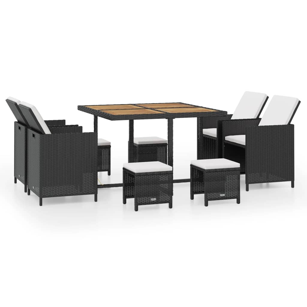 9-delige Tuinset poly rattan en acaciahout zwart is nu te koop bij PeponiXL, paradijselijk wonen!