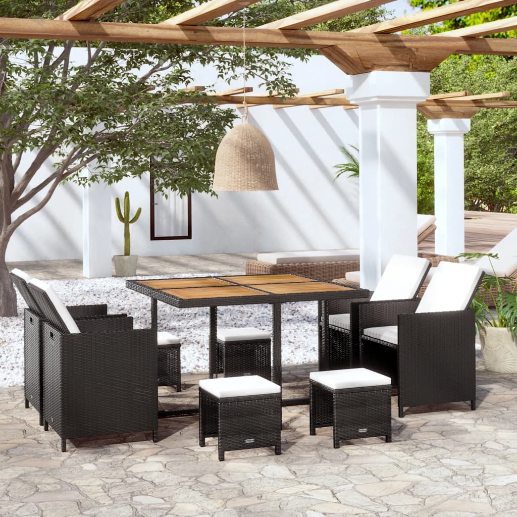 9-delige Tuinset poly rattan en acaciahout zwart is nu te koop bij PeponiXL, paradijselijk wonen!