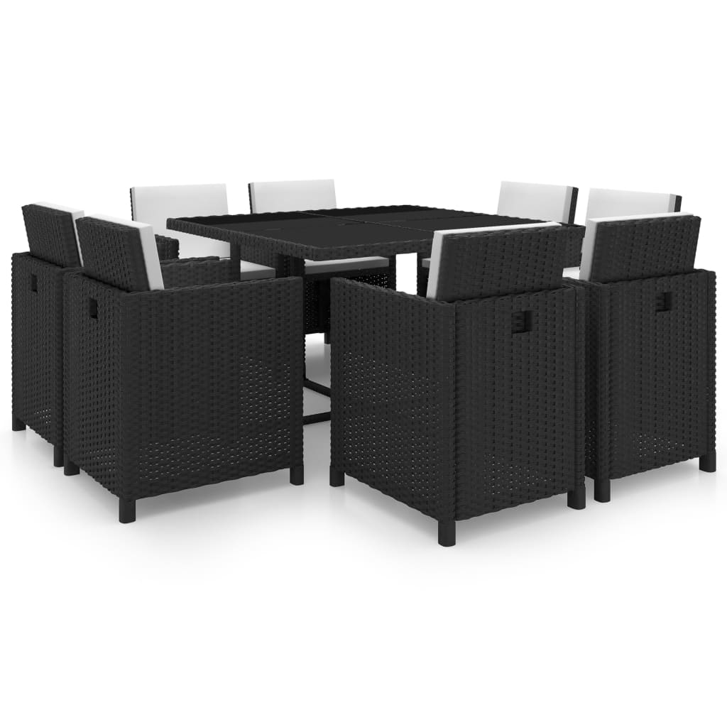 9-delige Tuinset met kussens poly rattan zwart is nu te koop bij PeponiXL, paradijselijk wonen!