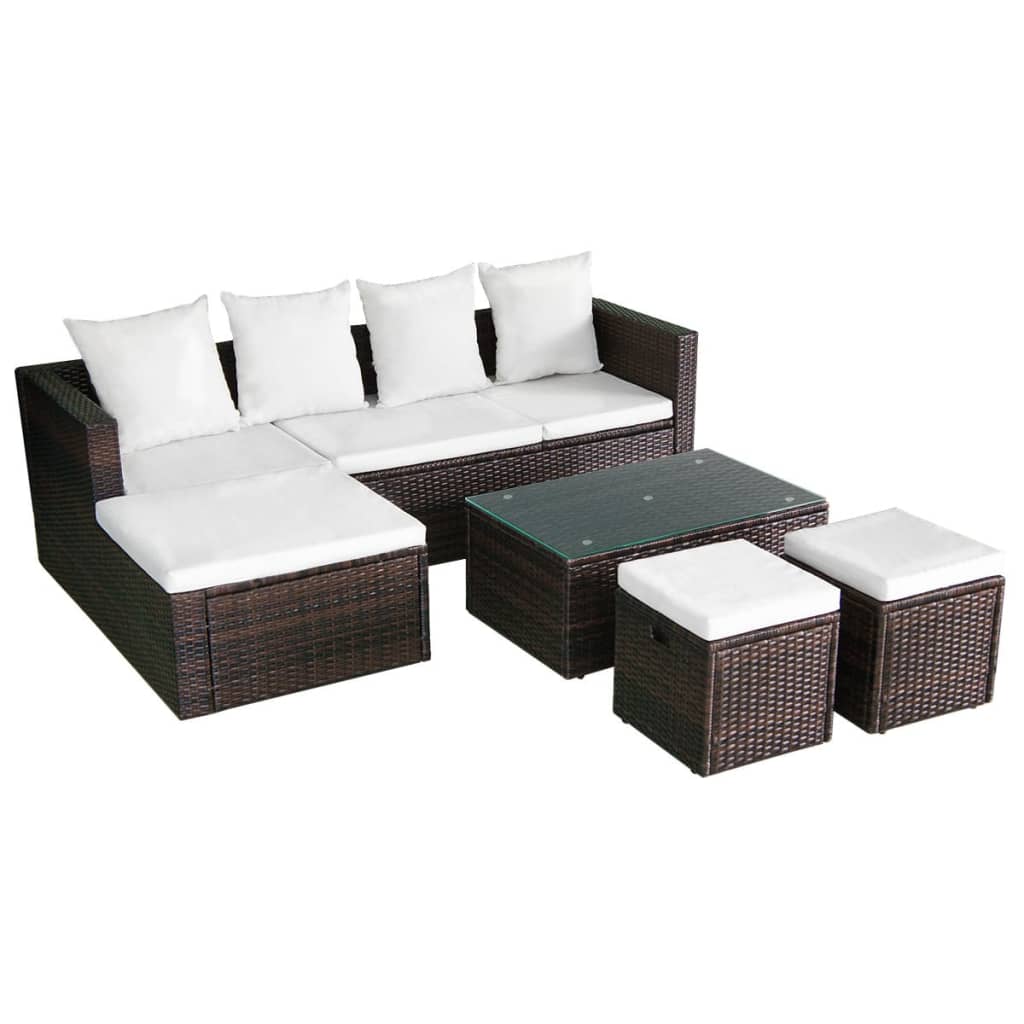 4-delige Loungeset met kussens poly rattan bruin is nu te koop bij PeponiXL, paradijselijk wonen!