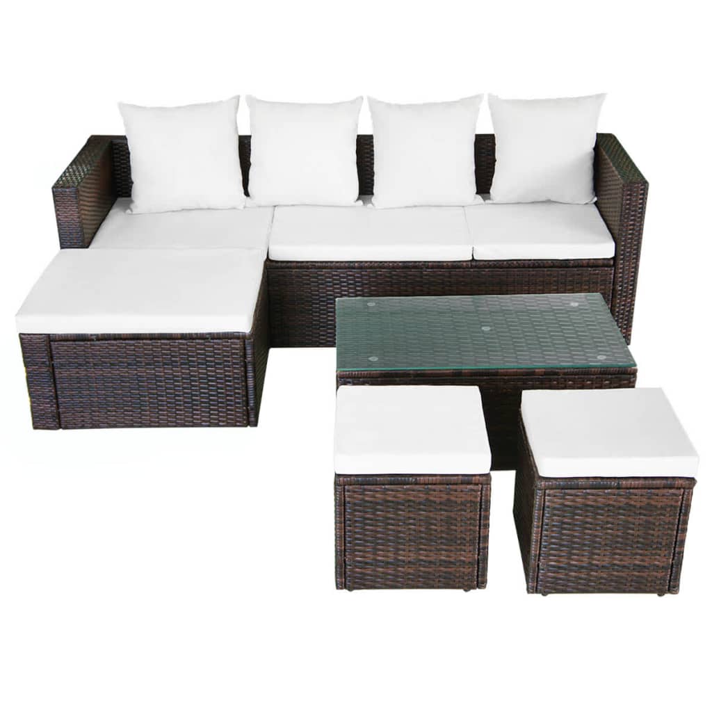 4-delige Loungeset met kussens poly rattan bruin is nu te koop bij PeponiXL, paradijselijk wonen!