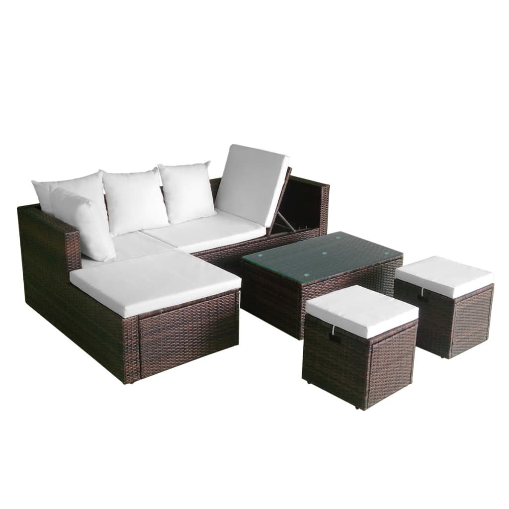 4-delige Loungeset met kussens poly rattan bruin is nu te koop bij PeponiXL, paradijselijk wonen!