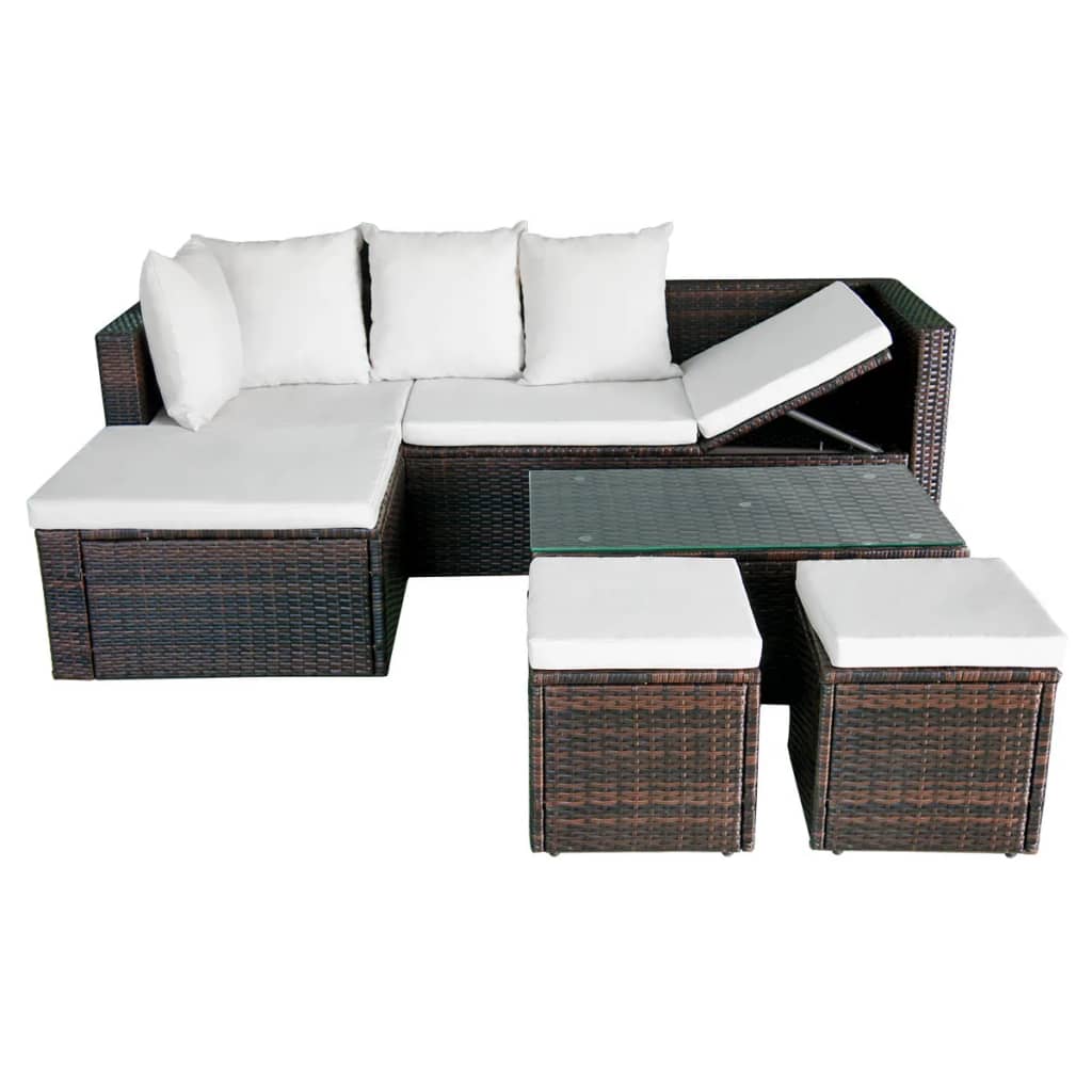 4-delige Loungeset met kussens poly rattan bruin is nu te koop bij PeponiXL, paradijselijk wonen!
