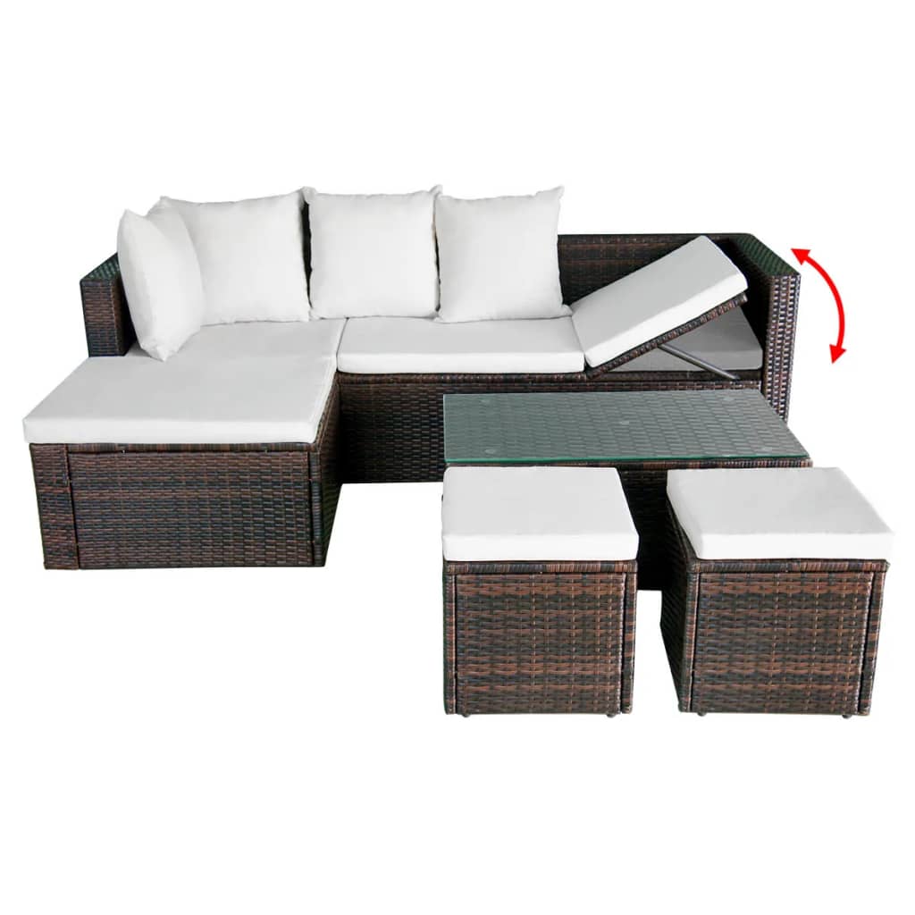 4-delige Loungeset met kussens poly rattan bruin is nu te koop bij PeponiXL, paradijselijk wonen!
