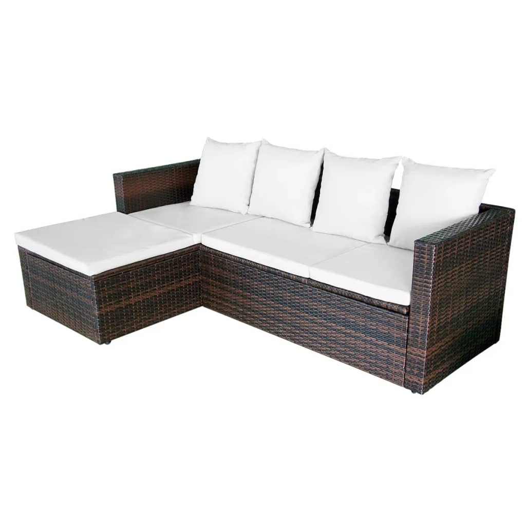 4-delige Loungeset met kussens poly rattan bruin is nu te koop bij PeponiXL, paradijselijk wonen!