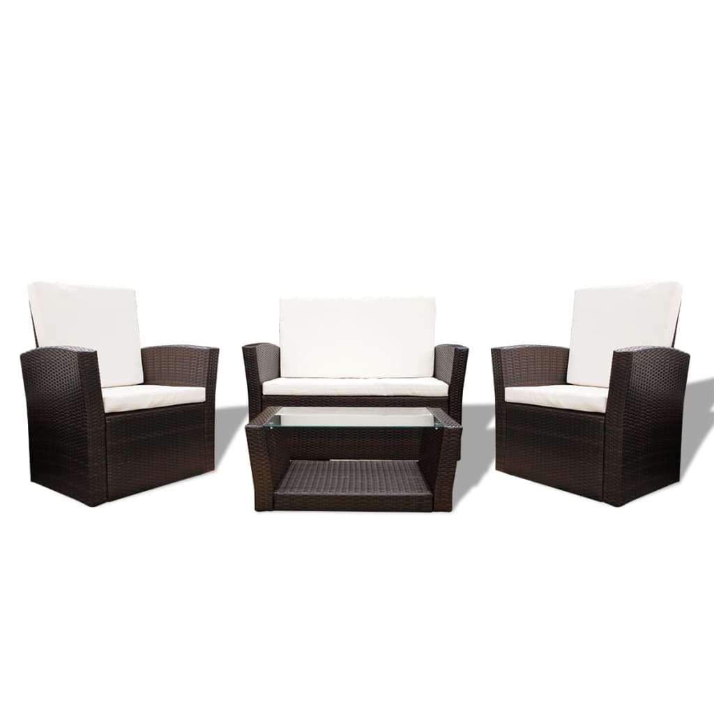 4-delige Loungeset met kussens poly rattan bruin is nu te koop bij PeponiXL, paradijselijk wonen!