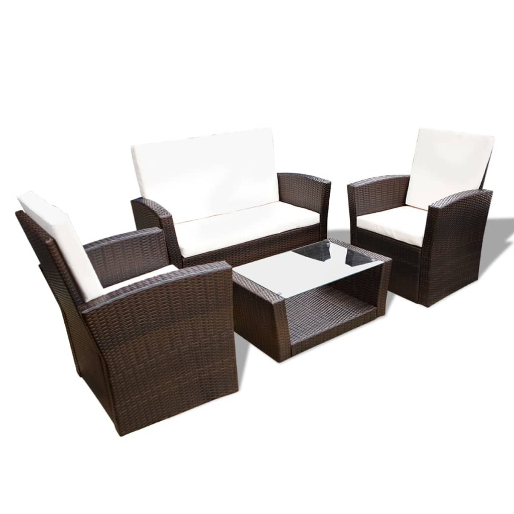 4-delige Loungeset met kussens poly rattan bruin is nu te koop bij PeponiXL, paradijselijk wonen!
