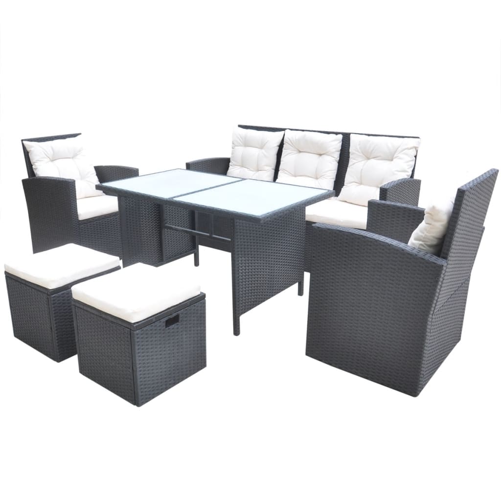 6-delige Tuinset met kussens poly rattan zwart is nu te koop bij PeponiXL, paradijselijk wonen!