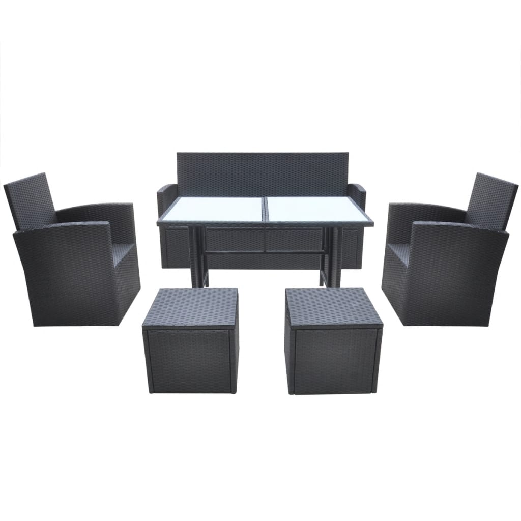 6-delige Tuinset met kussens poly rattan zwart is nu te koop bij PeponiXL, paradijselijk wonen!