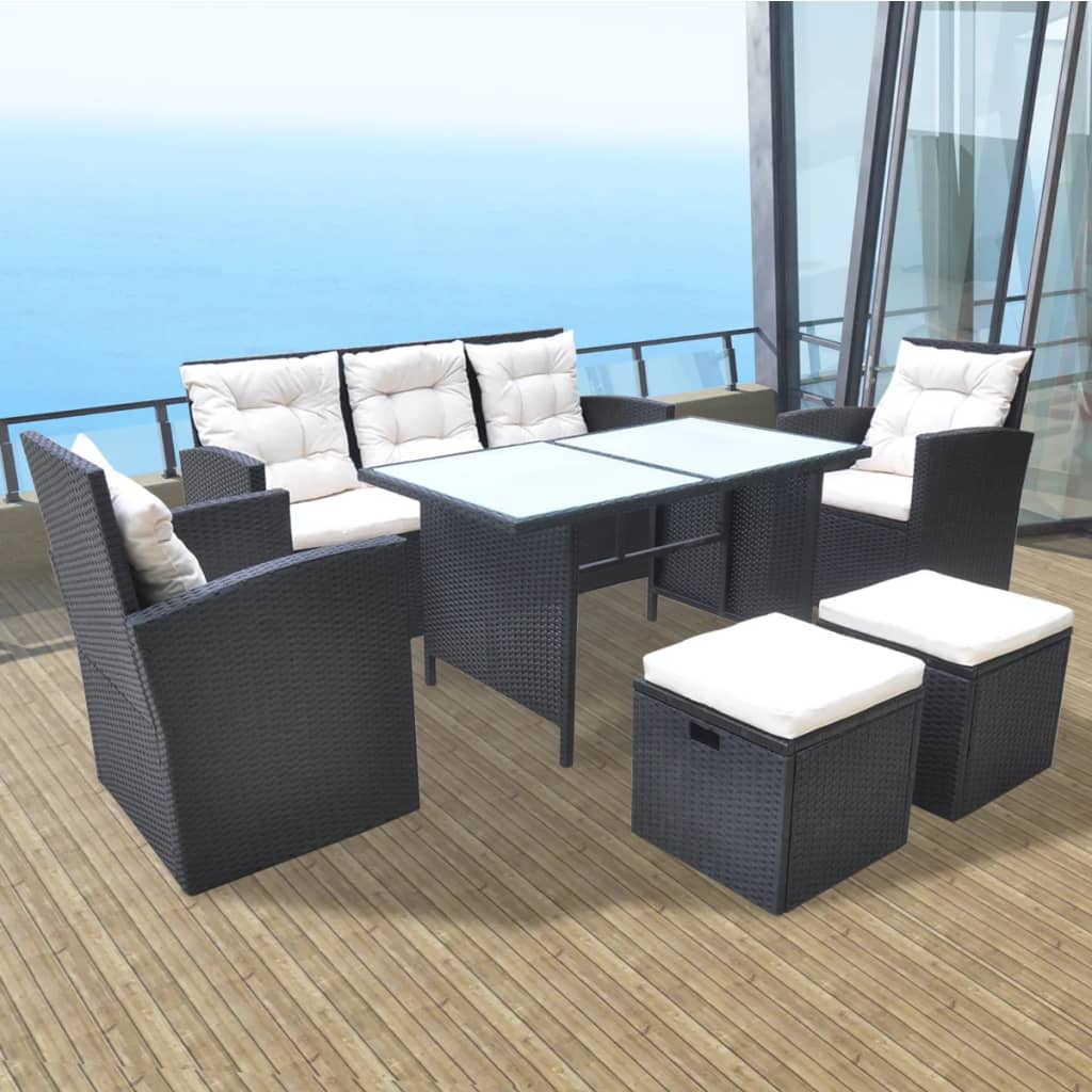 6-delige Tuinset met kussens poly rattan zwart is nu te koop bij PeponiXL, paradijselijk wonen!