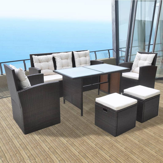 6-delige Tuinset met kussens poly rattan bruin is nu te koop bij PeponiXL, paradijselijk wonen!