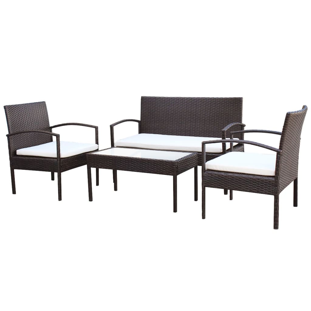 4-delige Loungeset met kussens poly rattan bruin is nu te koop bij PeponiXL, paradijselijk wonen!