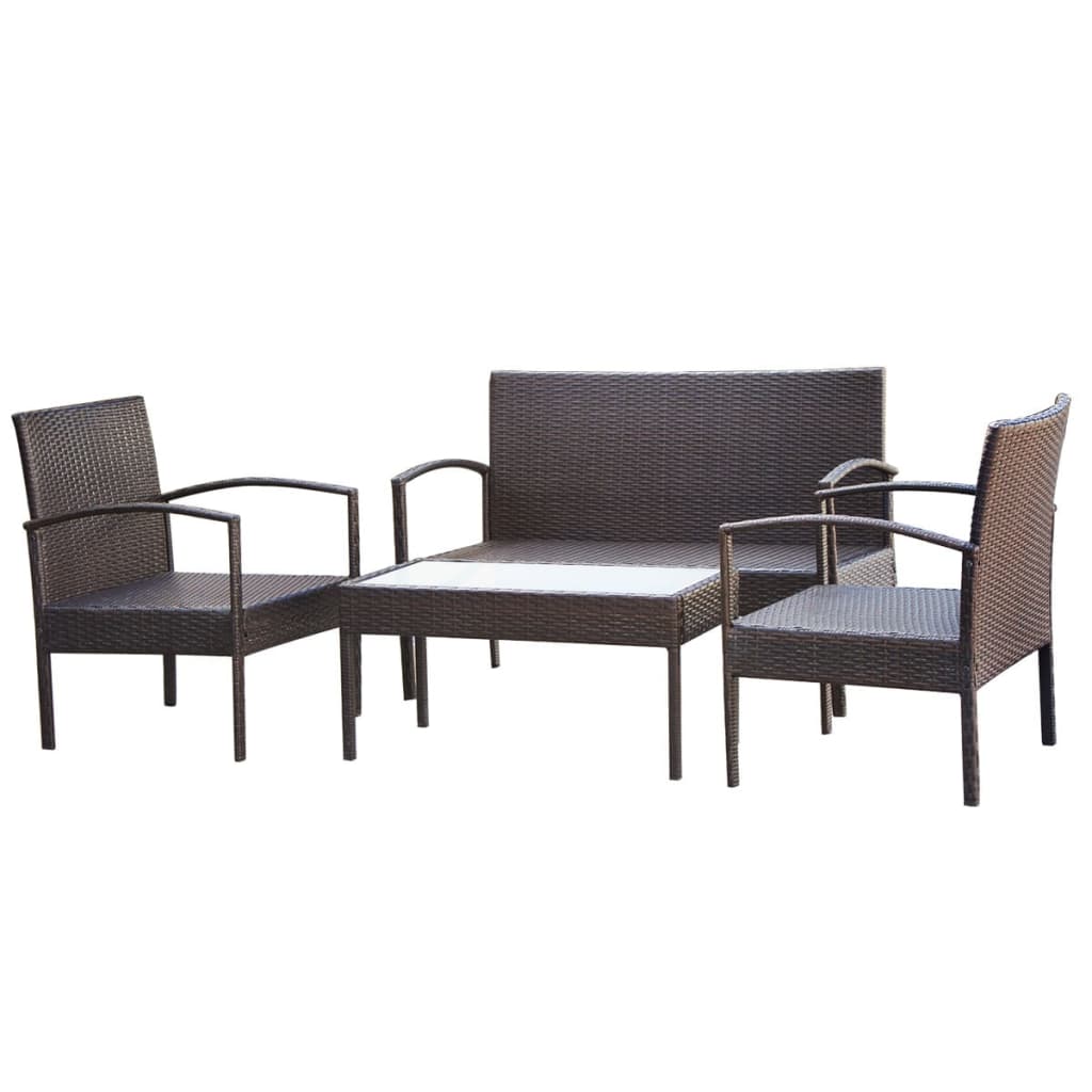 4-delige Loungeset met kussens poly rattan bruin is nu te koop bij PeponiXL, paradijselijk wonen!