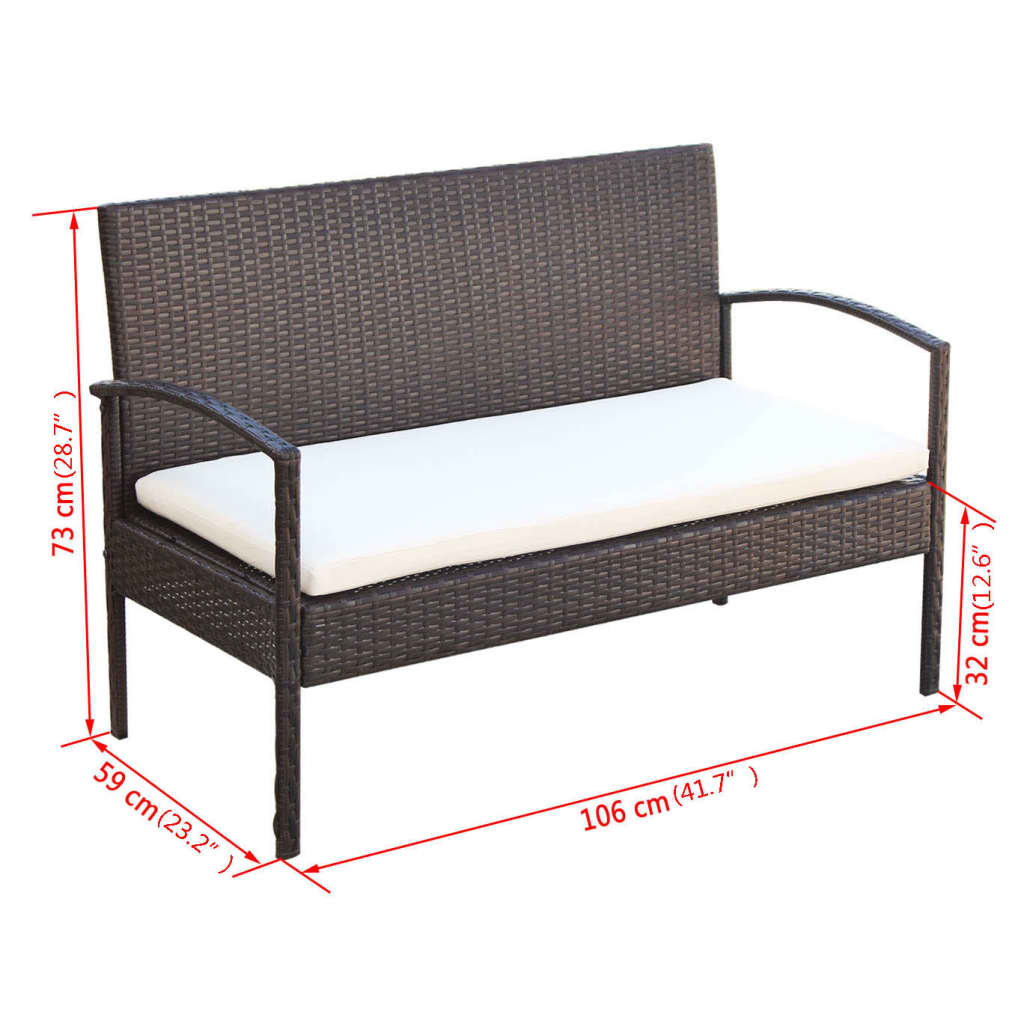 4-delige Loungeset met kussens poly rattan bruin is nu te koop bij PeponiXL, paradijselijk wonen!