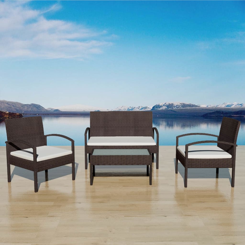 4-delige Loungeset met kussens poly rattan bruin is nu te koop bij PeponiXL, paradijselijk wonen!