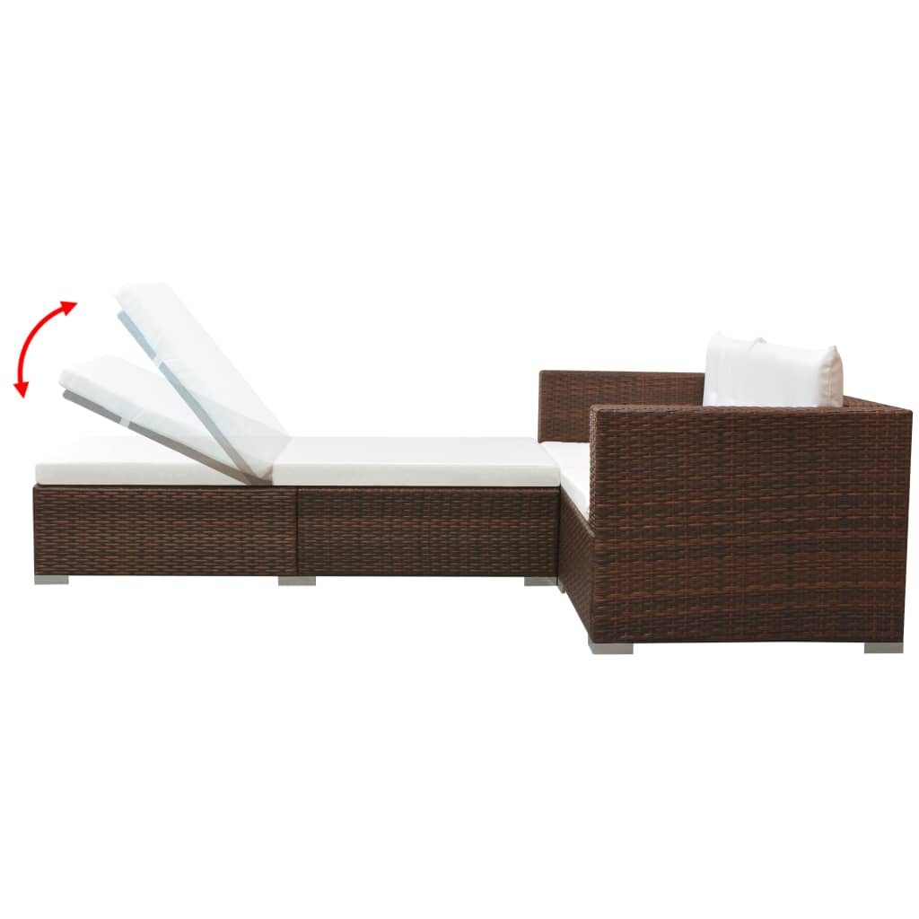 3-delige Loungeset met kussens poly rattan bruin is nu te koop bij PeponiXL, paradijselijk wonen!