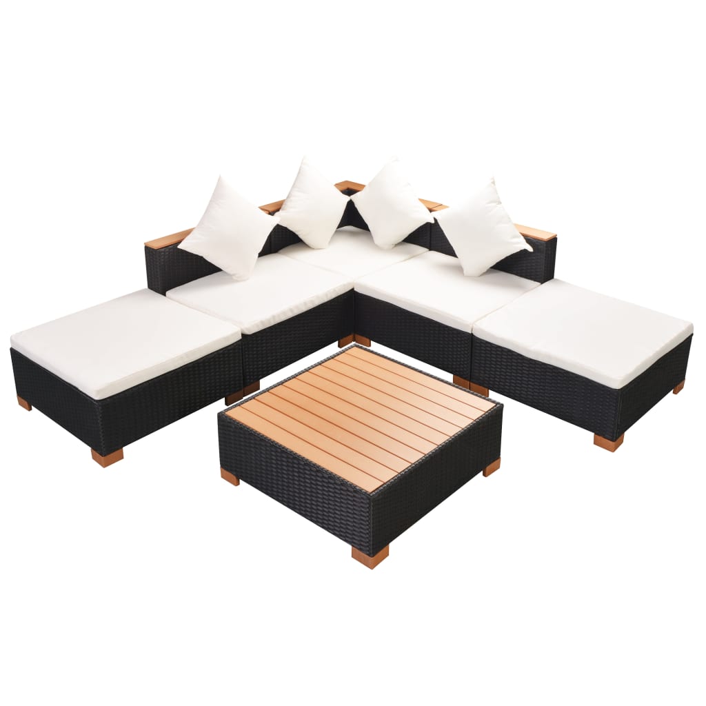 6-delige Loungeset met kussens poly rattan zwart is nu te koop bij PeponiXL, paradijselijk wonen!