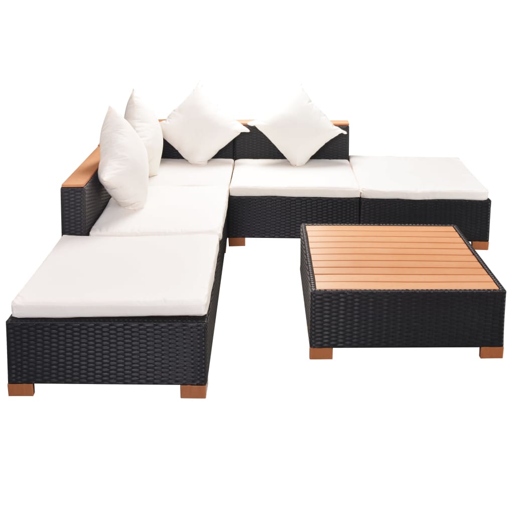6-delige Loungeset met kussens poly rattan zwart is nu te koop bij PeponiXL, paradijselijk wonen!