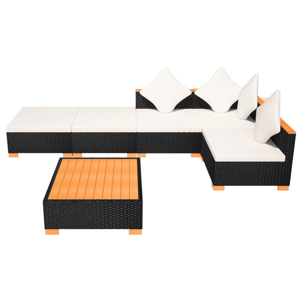 6-delige Loungeset met kussens poly rattan zwart is nu te koop bij PeponiXL, paradijselijk wonen!