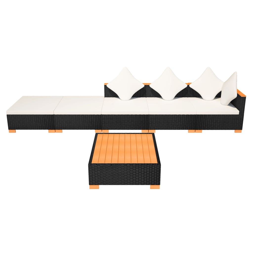 6-delige Loungeset met kussens poly rattan zwart is nu te koop bij PeponiXL, paradijselijk wonen!