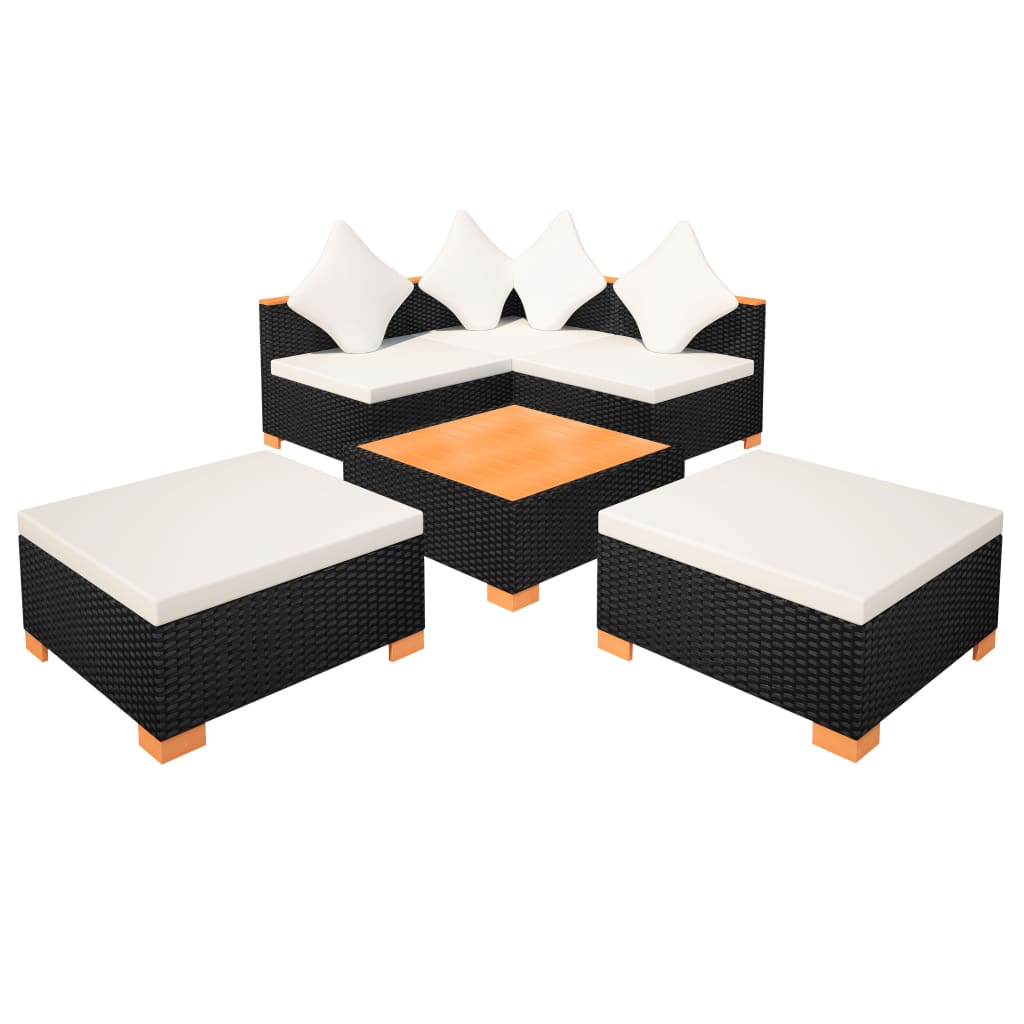 6-delige Loungeset met kussens poly rattan zwart is nu te koop bij PeponiXL, paradijselijk wonen!