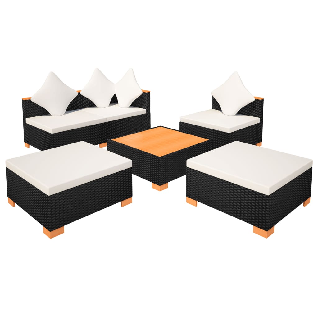 6-delige Loungeset met kussens poly rattan zwart is nu te koop bij PeponiXL, paradijselijk wonen!