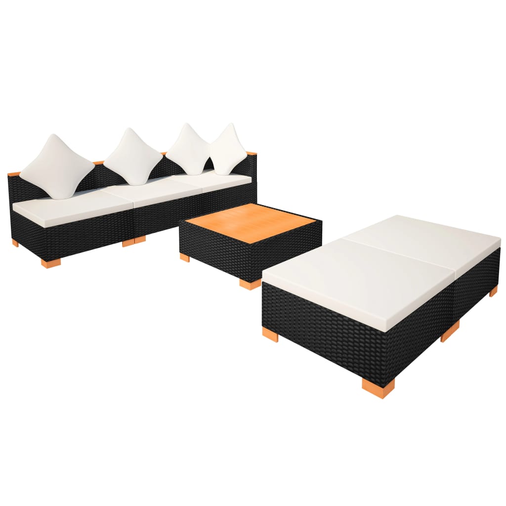 6-delige Loungeset met kussens poly rattan zwart is nu te koop bij PeponiXL, paradijselijk wonen!