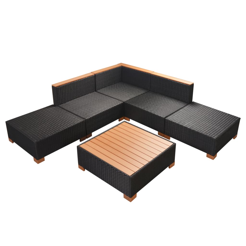 6-delige Loungeset met kussens poly rattan zwart is nu te koop bij PeponiXL, paradijselijk wonen!