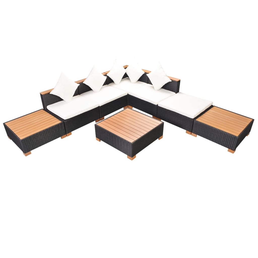 8-delige Loungeset met kussens poly rattan zwart is nu te koop bij PeponiXL, paradijselijk wonen!