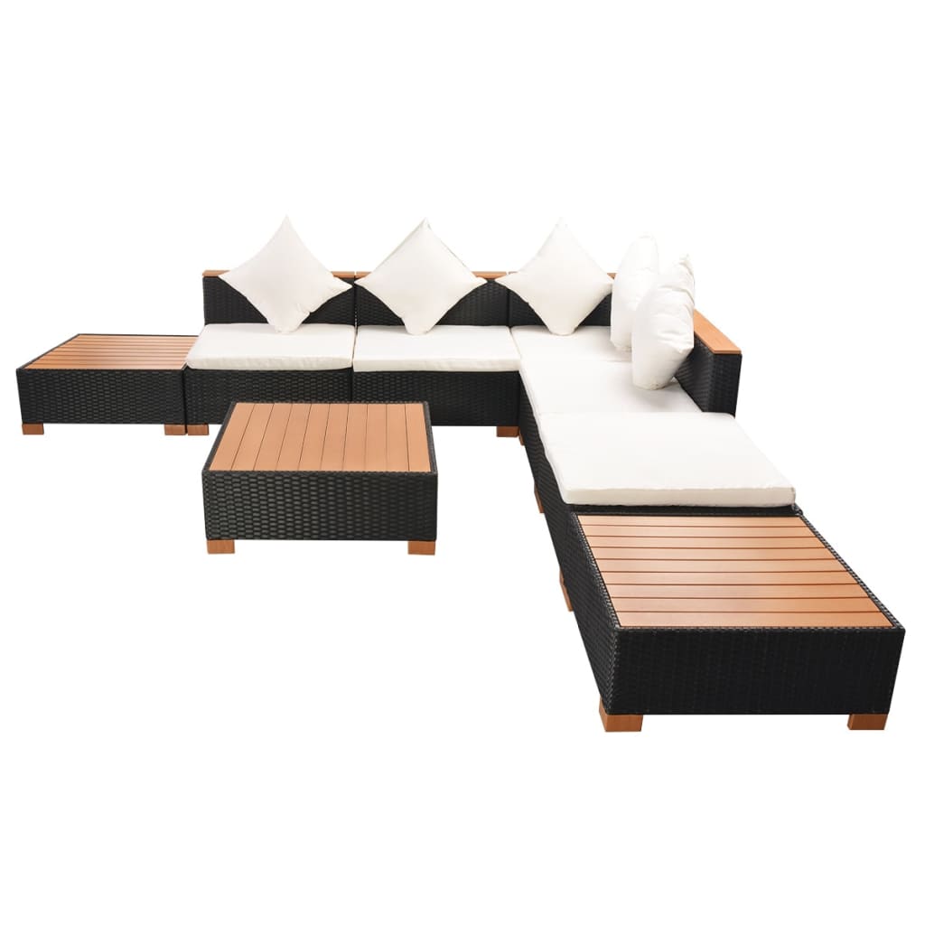 8-delige Loungeset met kussens poly rattan zwart is nu te koop bij PeponiXL, paradijselijk wonen!
