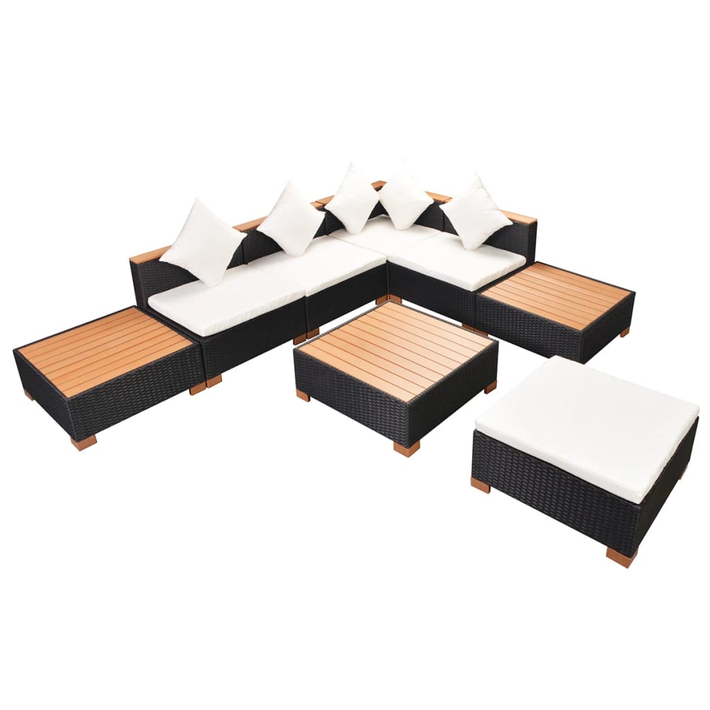8-delige Loungeset met kussens poly rattan zwart is nu te koop bij PeponiXL, paradijselijk wonen!
