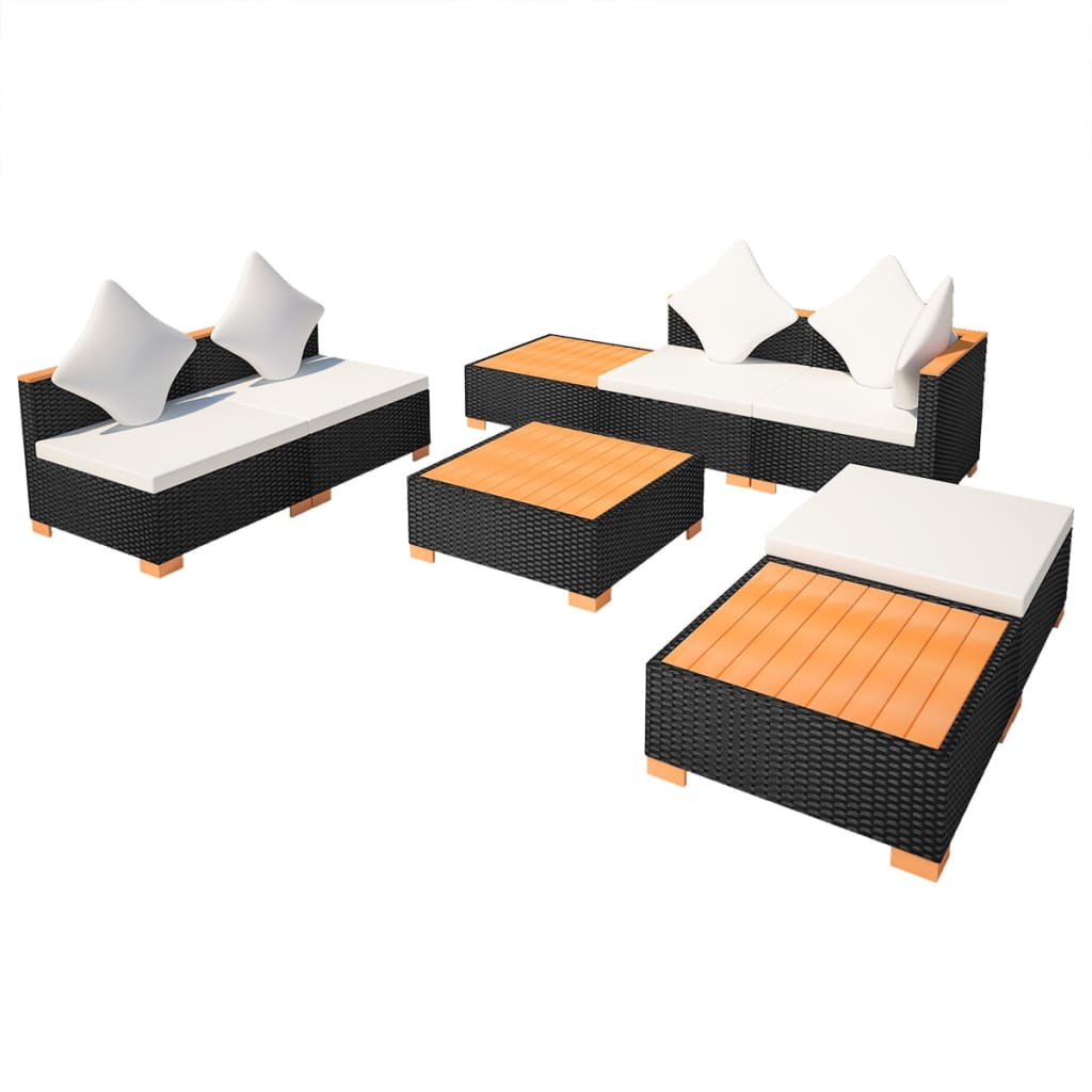 8-delige Loungeset met kussens poly rattan zwart is nu te koop bij PeponiXL, paradijselijk wonen!