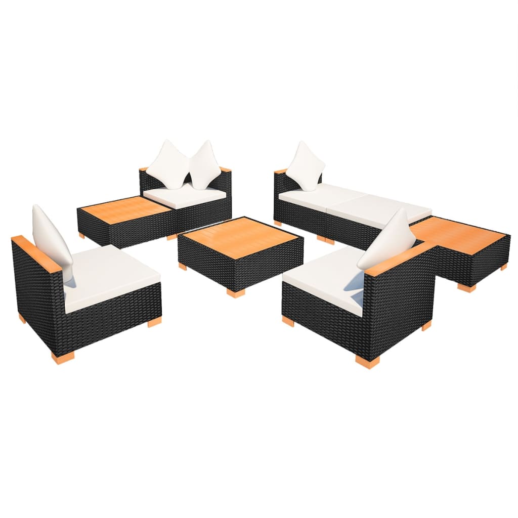 8-delige Loungeset met kussens poly rattan zwart is nu te koop bij PeponiXL, paradijselijk wonen!