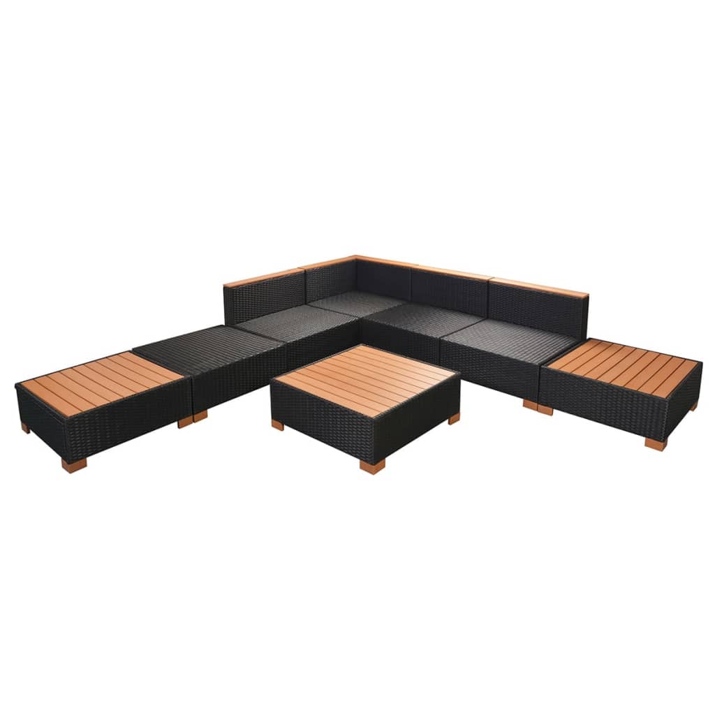 8-delige Loungeset met kussens poly rattan zwart is nu te koop bij PeponiXL, paradijselijk wonen!