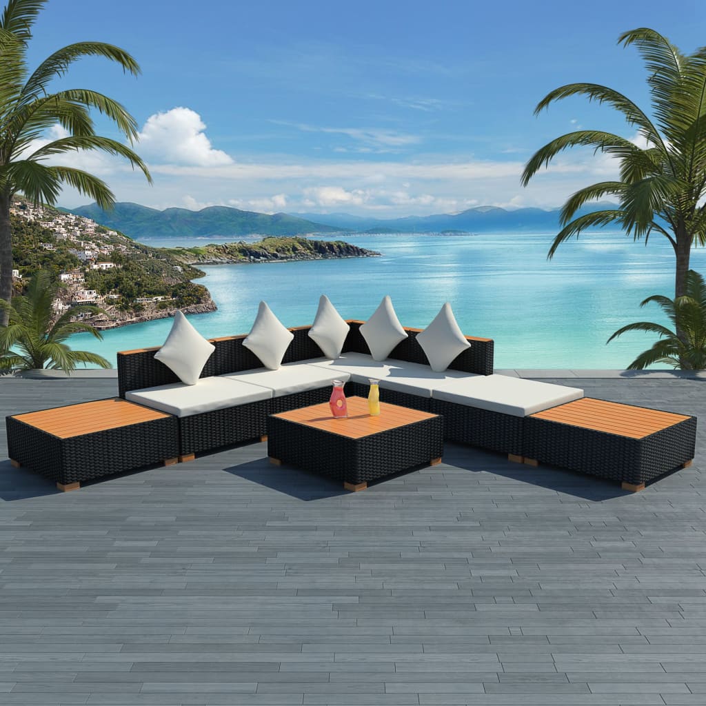 8-delige Loungeset met kussens poly rattan zwart is nu te koop bij PeponiXL, paradijselijk wonen!