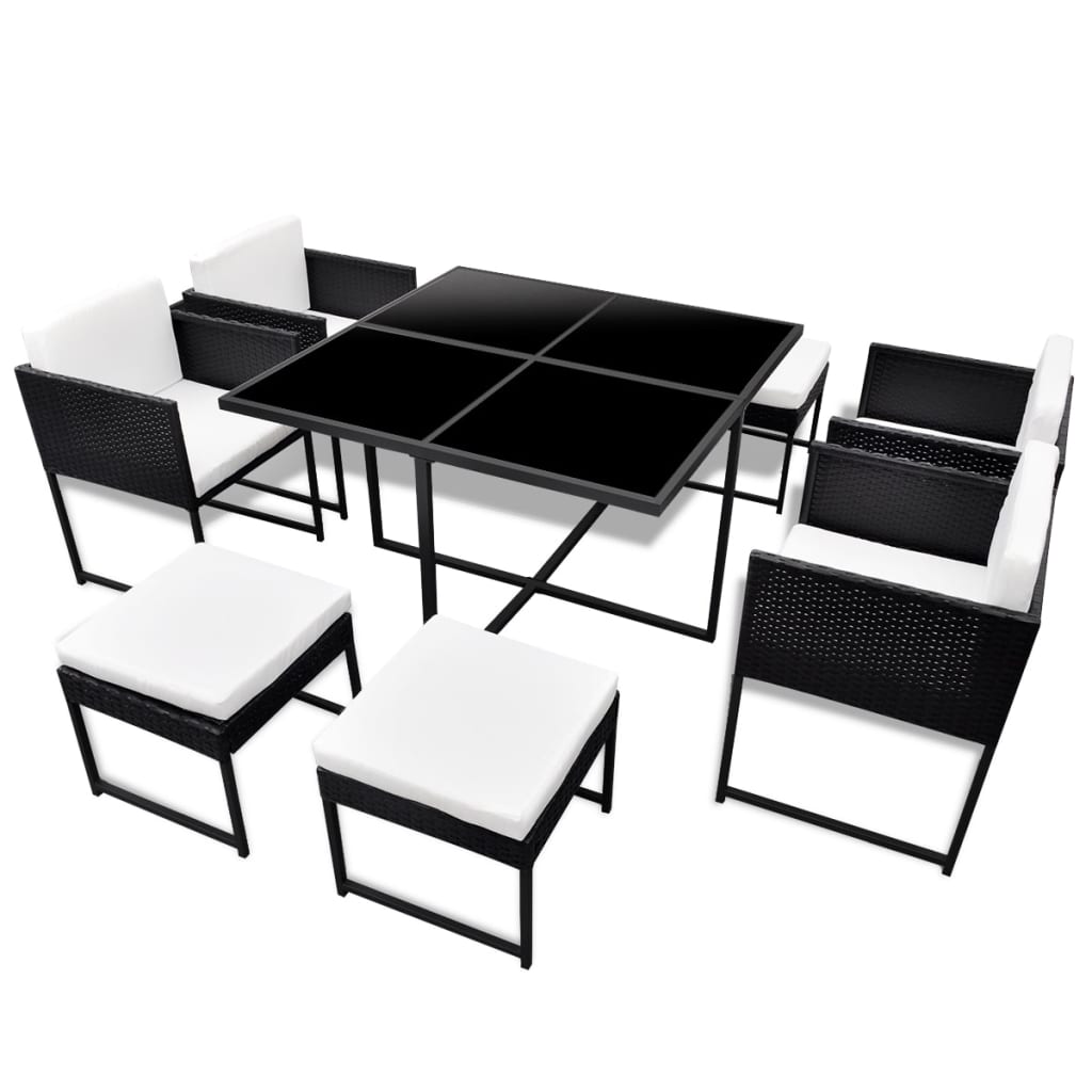 9-delige Tuinset met kussens poly rattan zwart is nu te koop bij PeponiXL, paradijselijk wonen!
