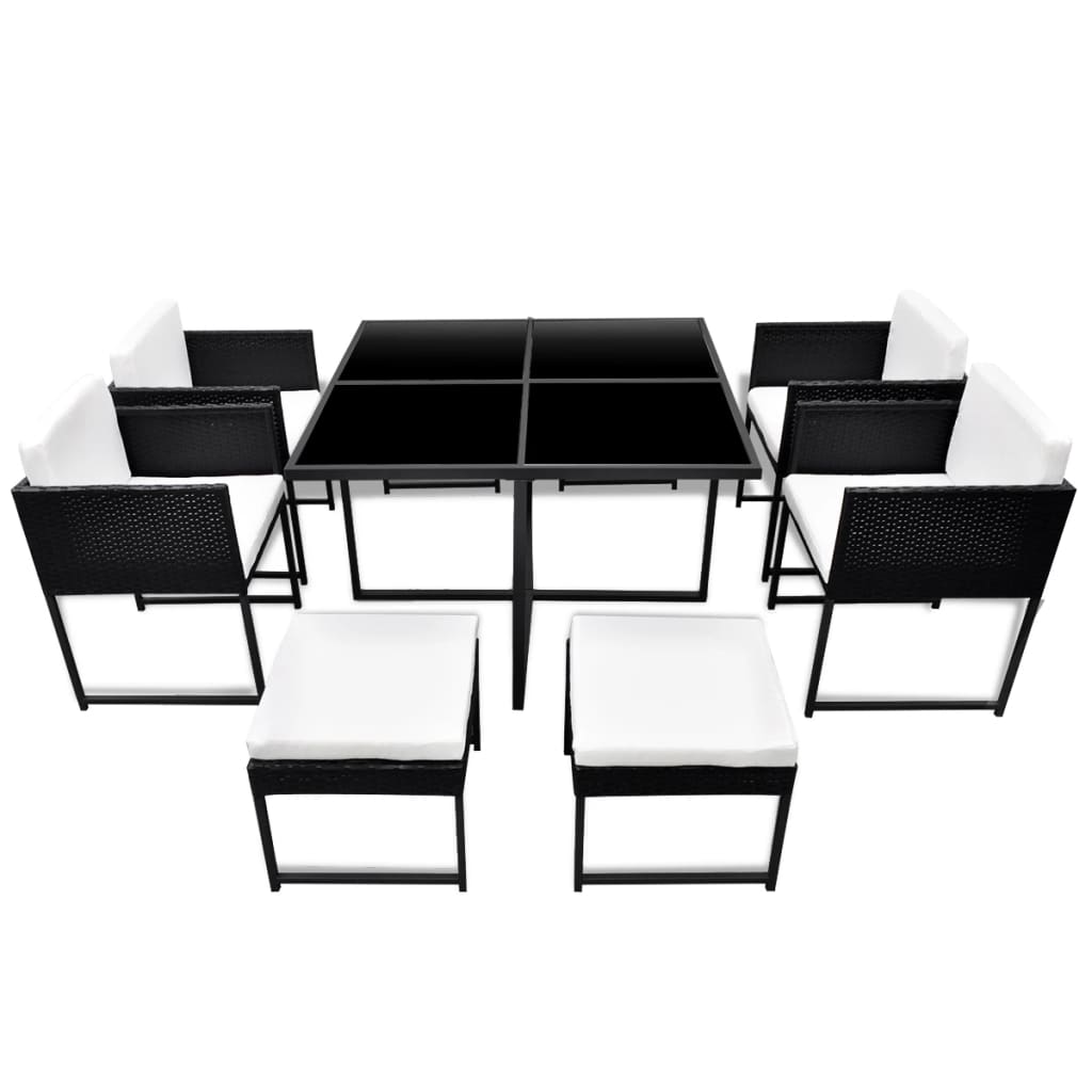 9-delige Tuinset met kussens poly rattan zwart is nu te koop bij PeponiXL, paradijselijk wonen!