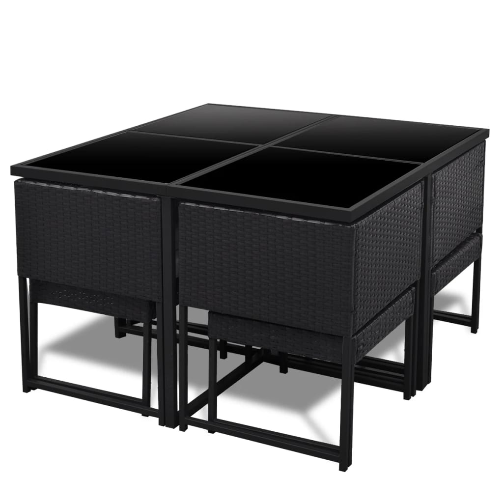 9-delige Tuinset met kussens poly rattan zwart is nu te koop bij PeponiXL, paradijselijk wonen!