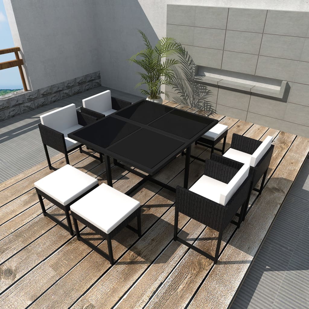 9-delige Tuinset met kussens poly rattan zwart is nu te koop bij PeponiXL, paradijselijk wonen!