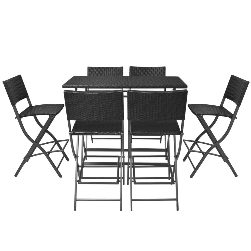 7-delige Tuinset inklapbaar staal poly rattan zwart is nu te koop bij PeponiXL, paradijselijk wonen!