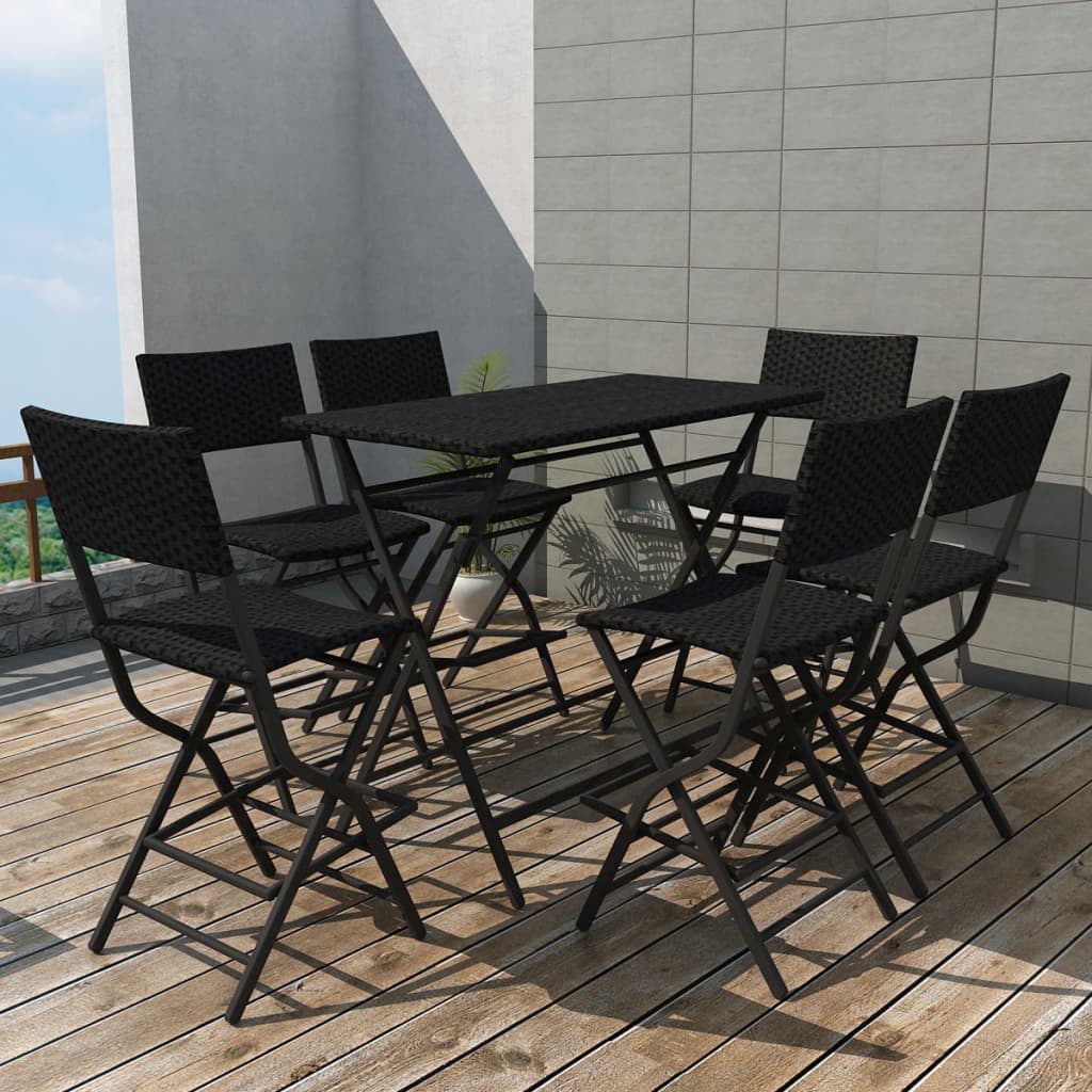 7-delige Tuinset inklapbaar staal poly rattan zwart is nu te koop bij PeponiXL, paradijselijk wonen!