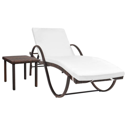 Ligbed met kussen en tafel poly rattan bruin is nu te koop bij PeponiXL, paradijselijk wonen!