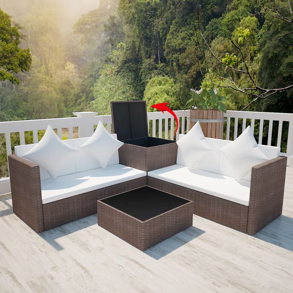 4-delige Loungeset met kussens poly rattan bruin is nu te koop bij PeponiXL, paradijselijk wonen!