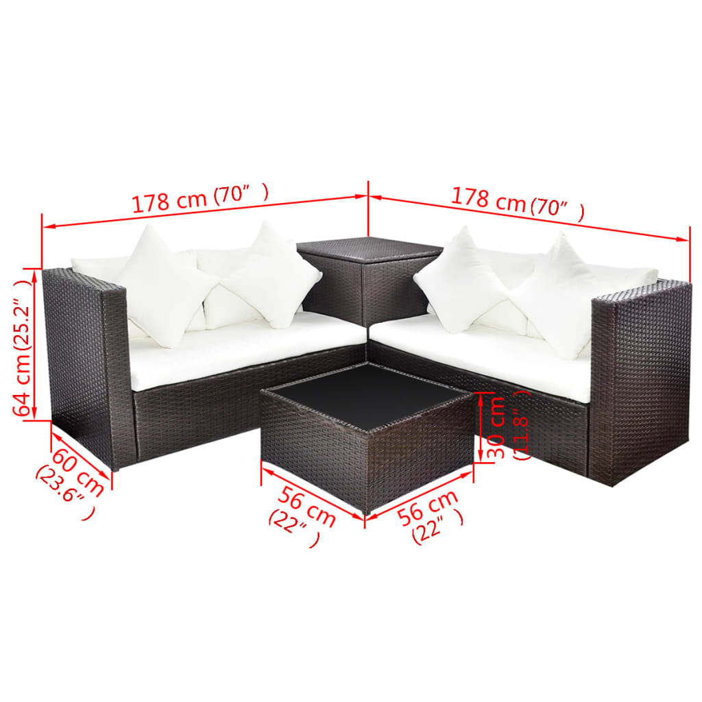 4-delige Loungeset met kussens poly rattan bruin is nu te koop bij PeponiXL, paradijselijk wonen!